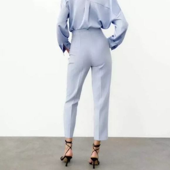 ZARA WOMAN HIGH-WAISTED PANTS LIGHT BLUE - Picture 7 of 15